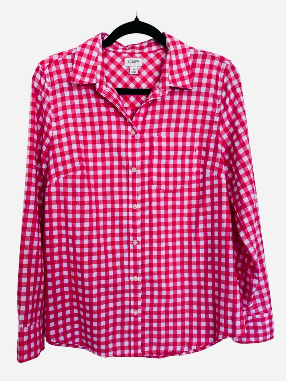 J. Crew Factory Women’s M Pink White Gingham Cotton Flannel Button Down